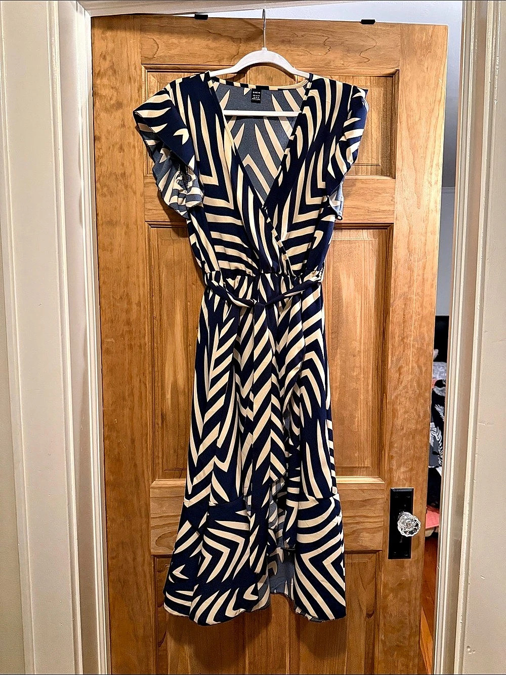 SHEIN Women's Geometric Midi Dress in Blue & White